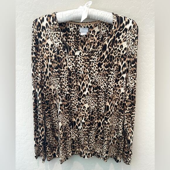 CHICO’S | Cheetah Animal Print Stretch Knit Top | Size 1 Medium - Picture 1 of 6